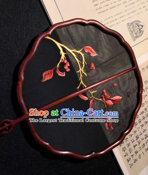 Handmade China Embroidered Black Silk Fan Traditional Princess Fan Embroidery Palace Fan