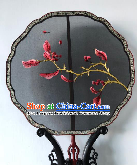 Handmade China Embroidered Black Silk Fan Traditional Princess Fan Embroidery Palace Fan