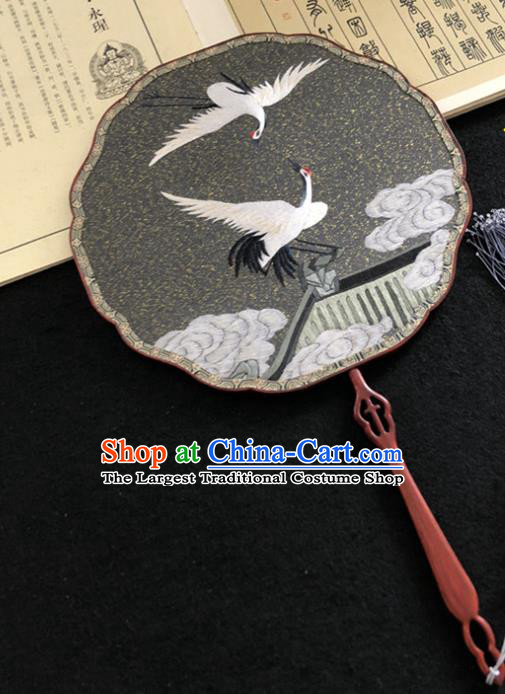 Handmade China Traditional Princess Embroidered Cloud Crane Fan Wedding Palace Fan Classical Dance Grey Silk Fan