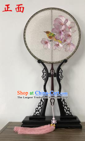 Handmade China Classical Dance Silk Fan Traditional Princess Embroidered Mangnolia Bird Circular Fan Wedding Palace Fan