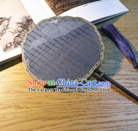 Handmade China Ancient Princess Palace Fan Traditional Court Fan Classical Dance Navy Silk Fan