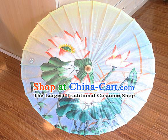 Traditional China Handmade Umbrellas Artware White Oil Paper Umbrella Classical Painting Lotus Paper Umbrella