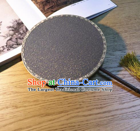 Handmade China Traditional Deep Grey Silk Fan Classical Dance Circular Fan Ancient Princess Palace Fan