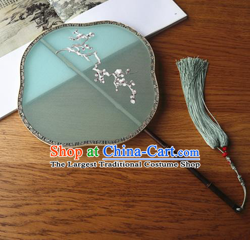 Handmade China Embroidered Green Silk Fan Court Dance Fan Traditional Hanfu Fans Classical Plum Blossom Palace Fan