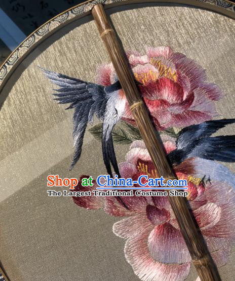 Handmade China Princess Circular Fan Traditional Hanfu Fans Classical Palace Fan Embroidered Peony Silk Fan