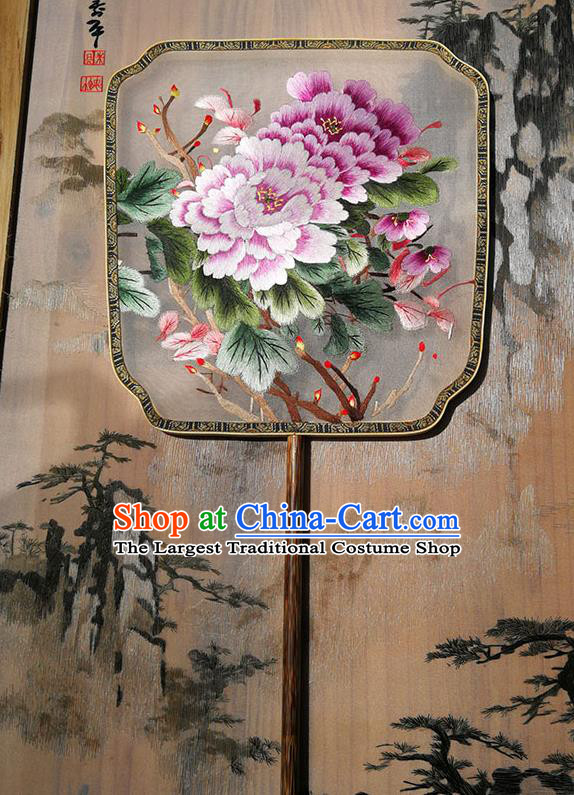 China Handmade Silk Fans Traditional Song Dynasty Hanfu Fan Embroidered Peony Palace Fan