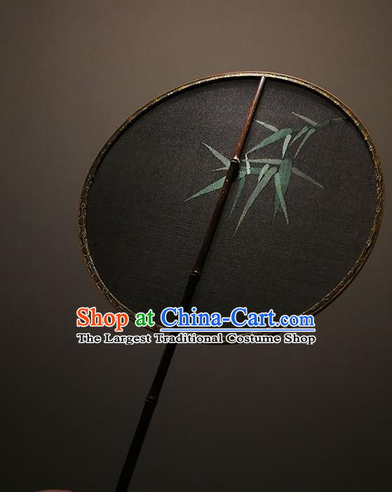 China Classical Bamboo Pattern Palace Fan Traditional Song Dynasty Hanfu Circular Fan Handmade Black Silk Fans