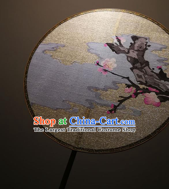 China Classical Plum Pattern Palace Fan Traditional Song Dynasty Hanfu Circular Fan Handmade Golden Silk Fans