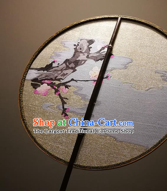 China Classical Plum Pattern Palace Fan Traditional Song Dynasty Hanfu Circular Fan Handmade Golden Silk Fans