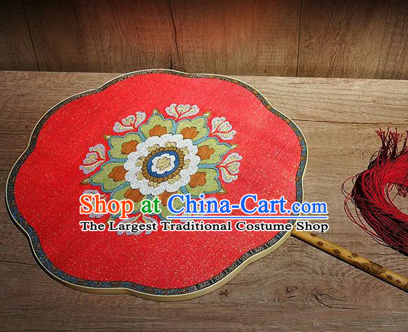 China Handmade Wedding Red Silk Fans Classical Palace Fan Traditional Tang Dynasty Princess Fan