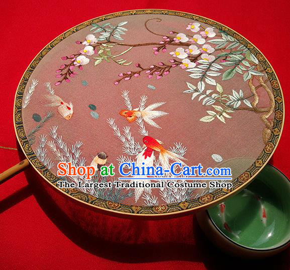 China Handmade Embroidered Goldfish Silk Fans Classical Palace Fan Traditional Double Sides Circular Fan