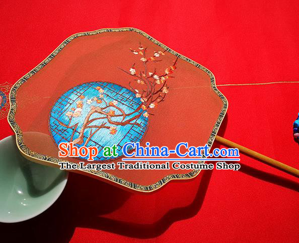 China Handmade Embroidered Red Silk Fans Classical Palace Fan Traditional Double Sides Fan
