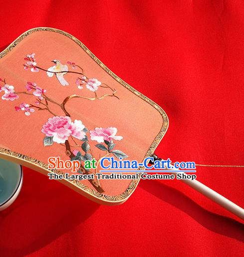 China Classical Palace Fan Traditional Embroidered Peony Fan Wedding Fan Handmade Red Silk Fans