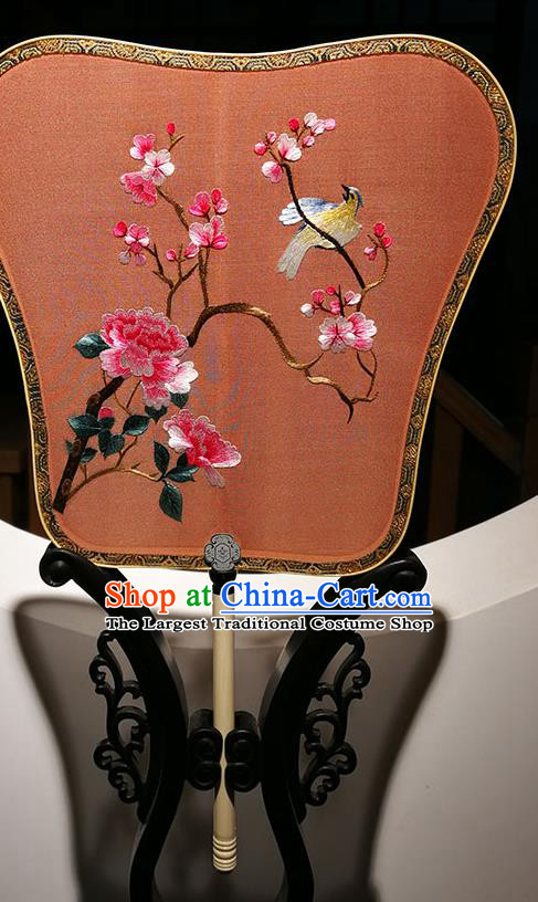 China Classical Palace Fan Traditional Embroidered Peony Fan Wedding Fan Handmade Red Silk Fans