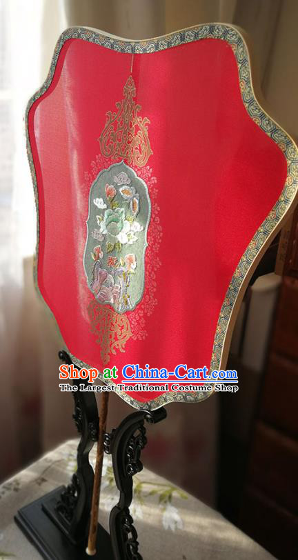 China Wedding Fan Traditional Hanfu Embroidered Fan Classical Palace Fan Handmade Red Silk Fan