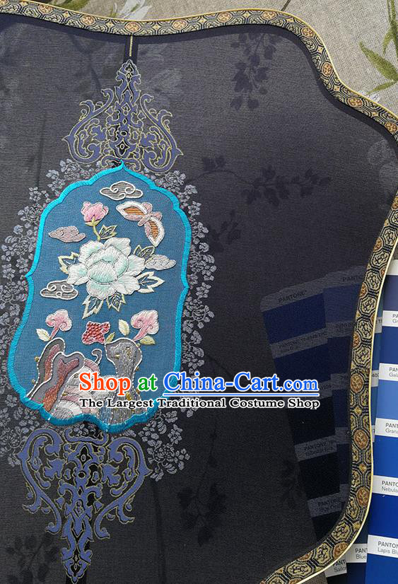 China Handmade Navy Silk Fan Wedding Fan Traditional Hanfu Embroidered Fan Classical Palace Fan