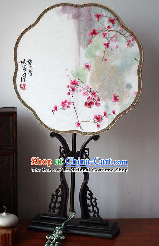 China Handmade Silk Fan Classical Palace Fan Wedding Fan Traditional Hanfu Embroidered Plum Blossom Fan