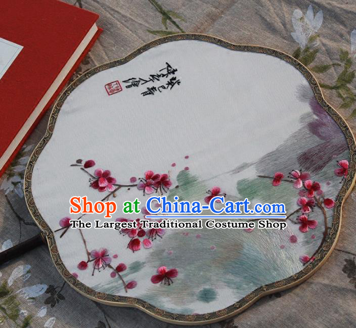 China Handmade Silk Fan Classical Palace Fan Wedding Fan Traditional Hanfu Embroidered Plum Blossom Fan