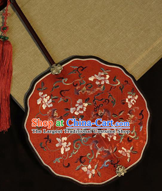 China Embroidered Fan Handmade Red Silk Classical Wedding Palace Fan Traditional Song Dynasty Hanfu Fan