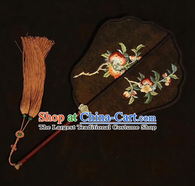 China Classical Wedding Palace Fan Traditional Ming Dynasty Hanfu Fan Embroidered Fan Handmade Black Silk Fan