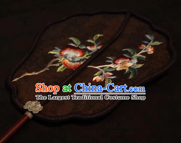 China Classical Wedding Palace Fan Traditional Ming Dynasty Hanfu Fan Embroidered Fan Handmade Black Silk Fan