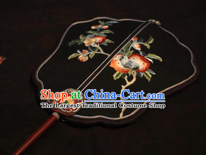 China Classical Wedding Palace Fan Traditional Ming Dynasty Hanfu Fan Embroidered Fan Handmade Black Silk Fan