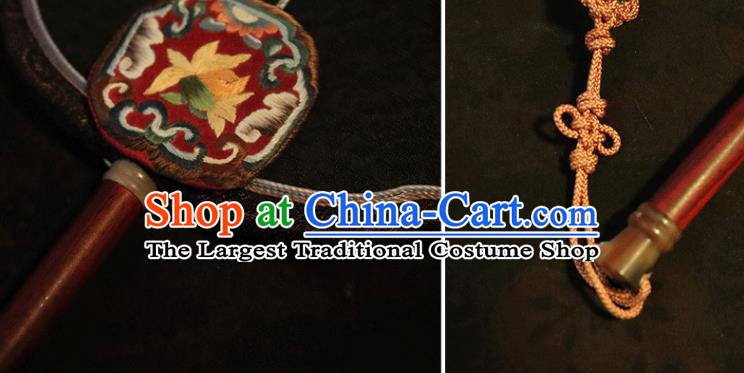 China Classical Wedding Palace Fan Traditional Ming Dynasty Hanfu Fan Embroidered Fan Handmade Black Silk Fan