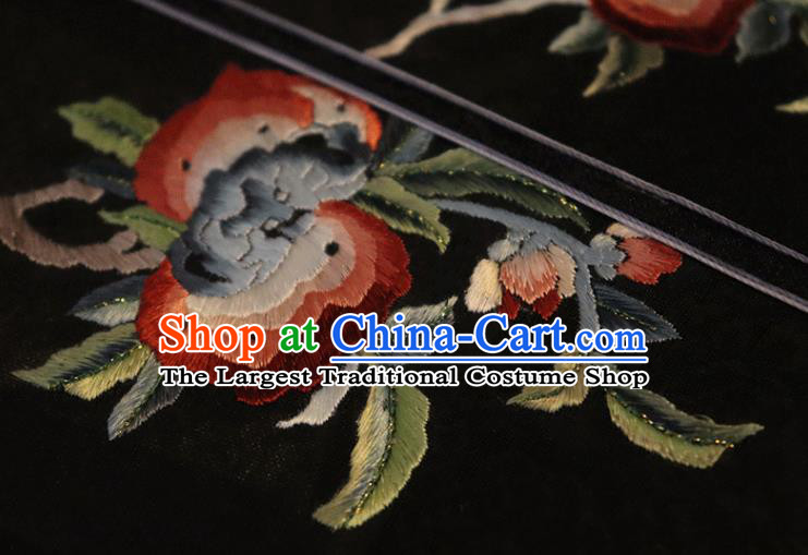 China Classical Wedding Palace Fan Traditional Ming Dynasty Hanfu Fan Embroidered Fan Handmade Black Silk Fan