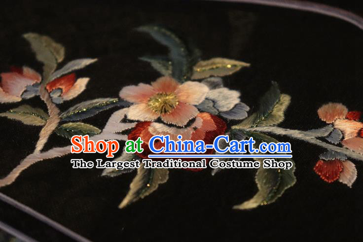 China Classical Wedding Palace Fan Traditional Ming Dynasty Hanfu Fan Embroidered Fan Handmade Black Silk Fan
