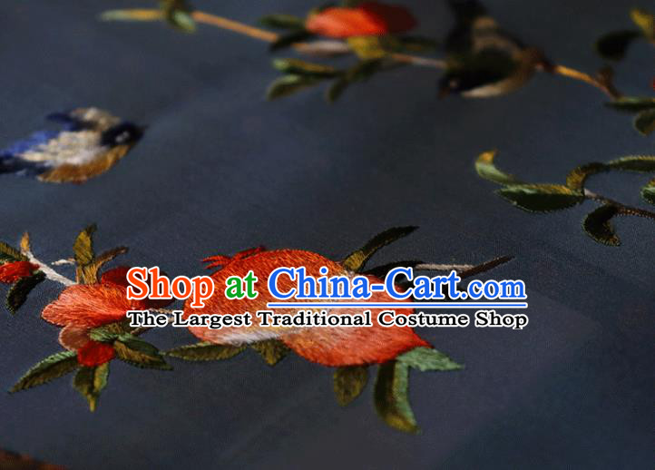 China Traditional Ming Dynasty Hanfu Embroidered Fan Handmade Blue Silk Fan Classical Wedding Palace Fan