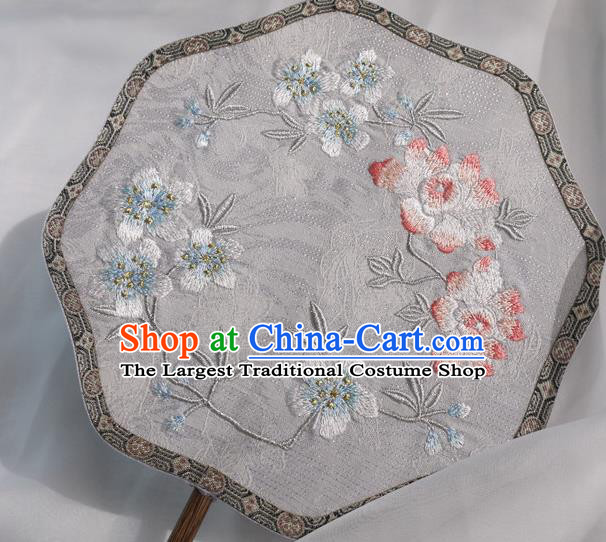 China Classical Embroidered Palace Fan Traditional Hanfu Fan Handmade Grey Silk Fan