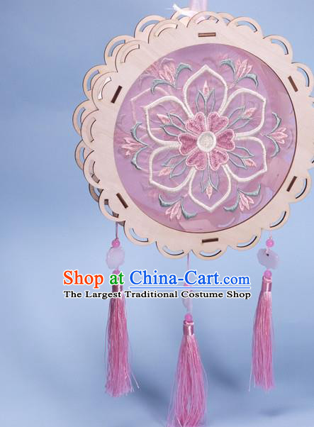 China Embroidered Portable Lantern Embroidery Pink Silk Lamp Handmade Flower Drum Lantern
