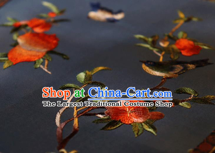 China Classical Palace Fan Traditional Ming Dynasty Hanfu Embroidered Pomegranate Fan Handmade Blue Silk Fan