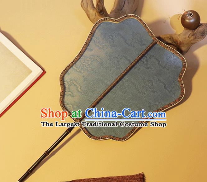 China Classical Clouds Pattern Palace Fan Traditional Ming Dynasty Hanfu Fan Handmade Blue Silk Fan