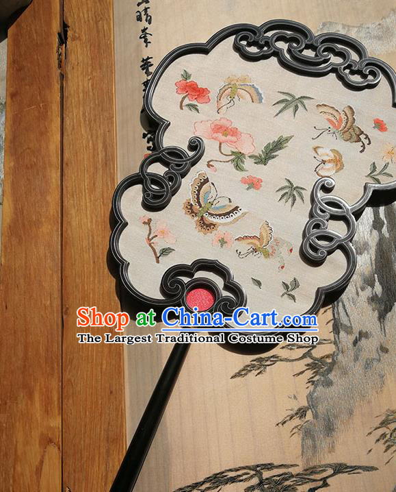 Handmade China Traditional Ming Dynasty Hanfu Fans Silk Fan Embroidered Butterfly Fan Classical Palace Fan