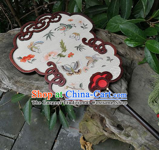 Handmade China Classical Palace Fan Traditional Ming Dynasty Hanfu Fans Silk Fan Embroidered Butterfly Fan