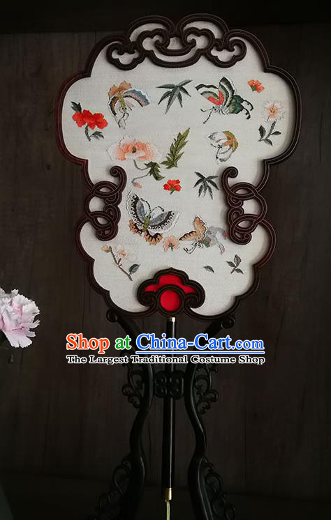 Handmade China Classical Palace Fan Traditional Ming Dynasty Hanfu Fans Silk Fan Embroidered Butterfly Fan