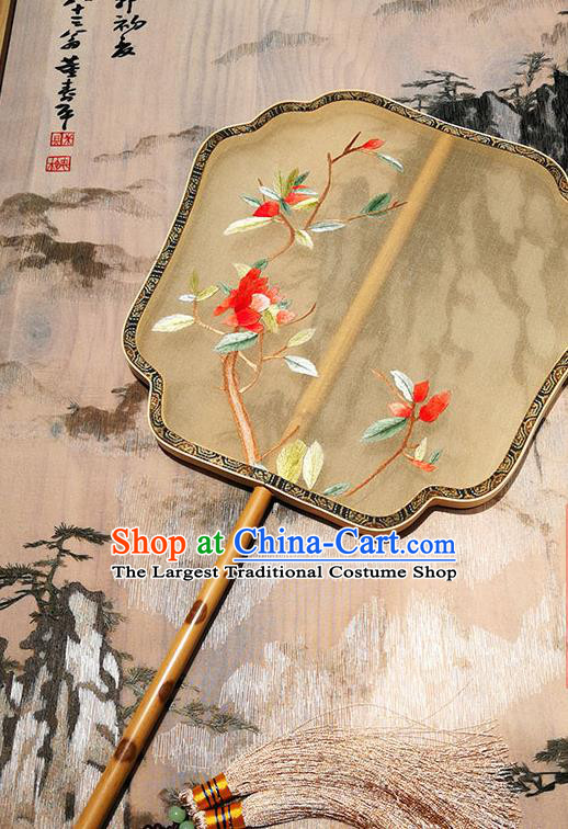 Handmade China Classical Palace Fan Traditional Hanfu Fans Beige Silk Fan Embroidered Fan
