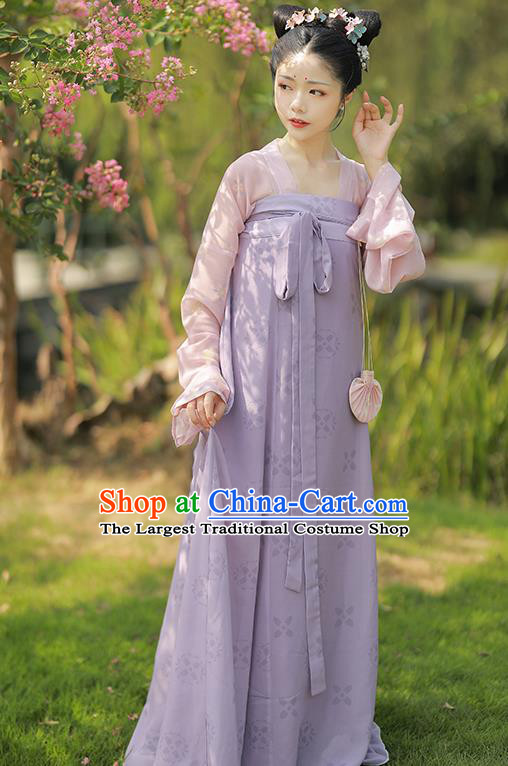 China Ancient Young Beauty Hanfu Clothing Traditional Tang Dynasty Civilian Lady Historical Costume