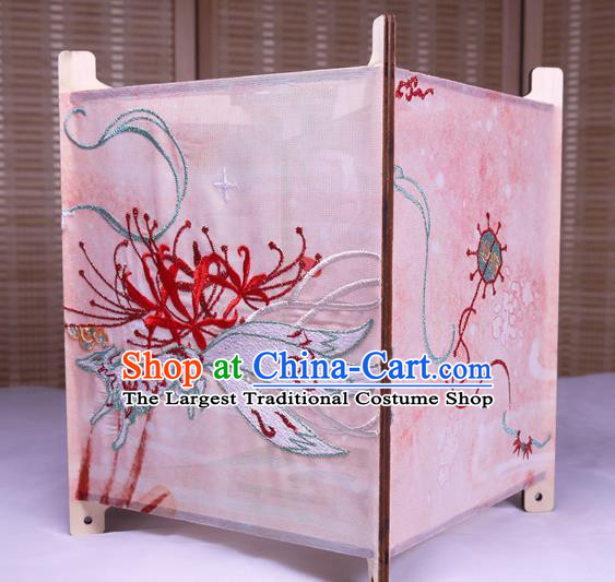 China Classical Palace Lantern Traditional Spring Festival Pink Silk Lanterns Handmade Embroidered Nine Tails Fox Portable Lamp