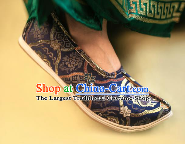 Chinese Handmade Navy Brocade Shoes Traditional Hanfu Shoes Ming Dynasty Noble Prince Shoes