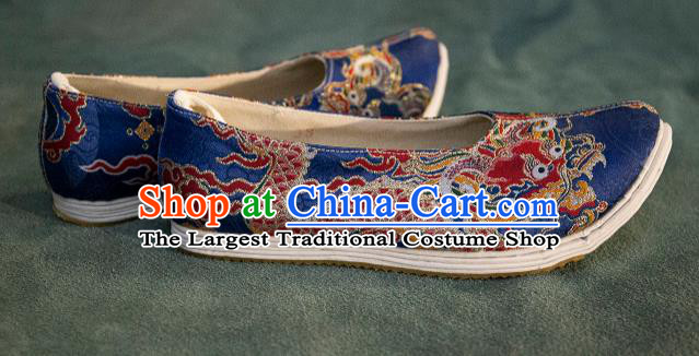 Chinese Traditional Blue Brocade Shoes Hanfu Shoes Ancient Ming Dynasty Shoes for Men