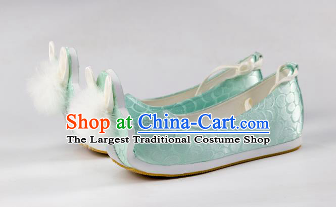 China Hanfu Venonat Rabbit Shoes Traditional Tang Dynasty Princess Shoes Classical Light Green Brocade Shoes