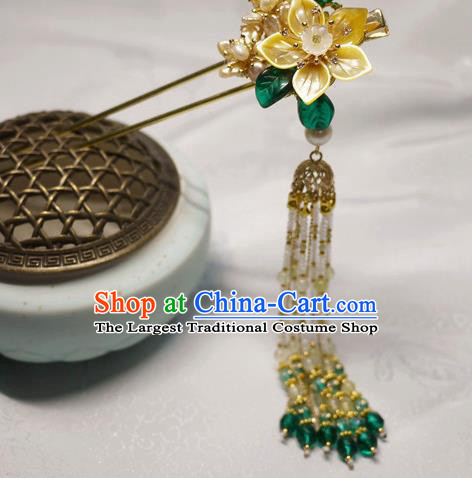 China Traditional Ming Dynasty Shell Jasminum Hairpin Handmade Ancient Princess Beads Tassel Hair Stick