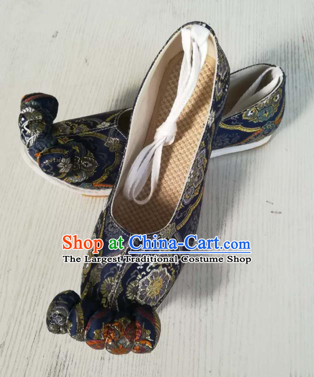 China Traditional Song Dynasty Hanfu Shoes Ancient Princess Shoes Classical Navy Brocade Shoes