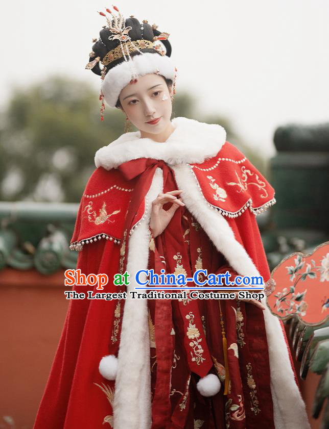 China Ancient Imperial Consort Red Cape Clothing Traditional Ming Dynasty Noble Mistress Costume