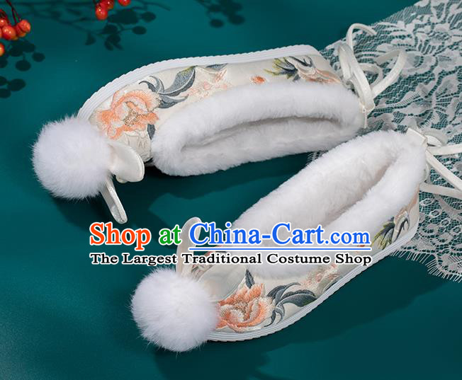 China Traditional Embroidered Hanfu Shoes Ming Dynasty Princess Shoes Classical Beige Brocade Shoes