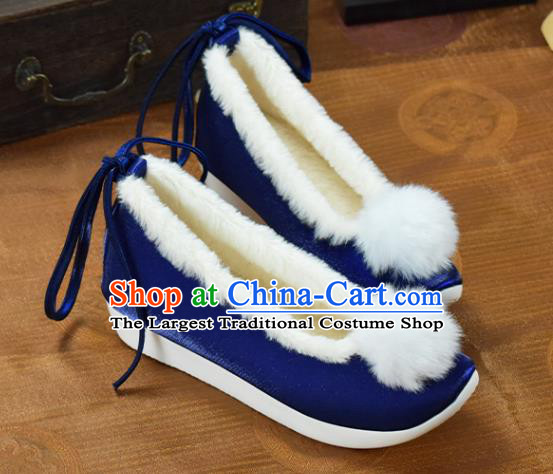 China National Royalblue Cloth Shoes Traditional Hanfu Shoes Winter Venonat Shoes