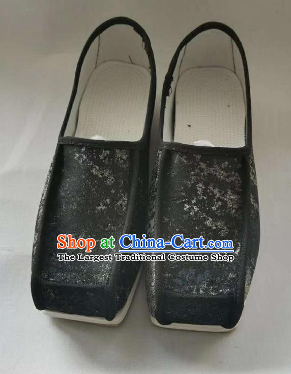 Chinese Ancient Official Shoes Handmade Black Satin Shoes Traditional Song Dynasty Scholar Hanfu Shoes