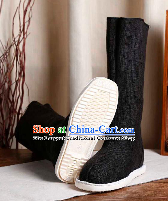 Chinese Handmade Traditional Ming Dynasty Young Hero Black Flax Boots Ancient Swordsman Shoes